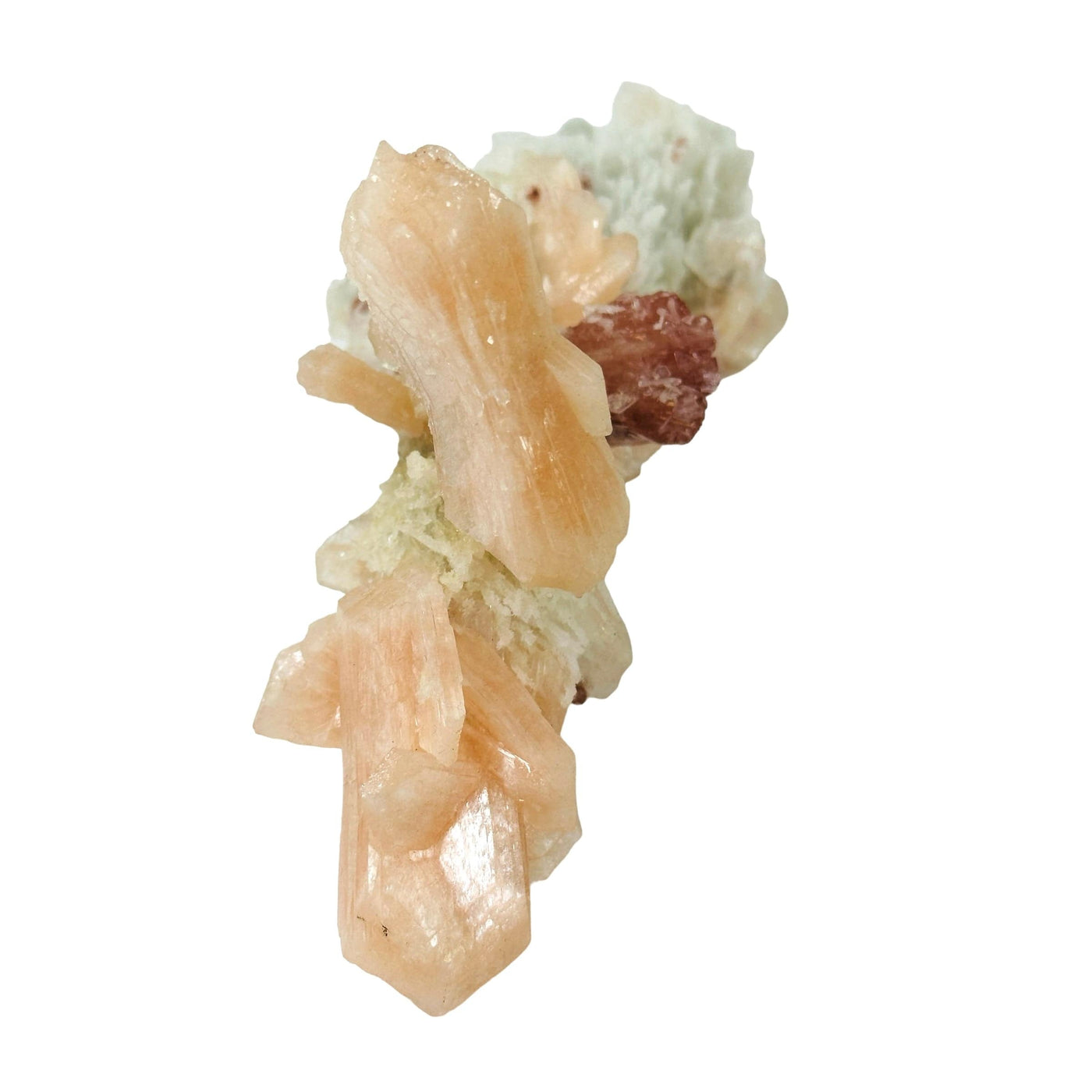 Peach and Red Stilbite Crystal Cluster on Matrix side view