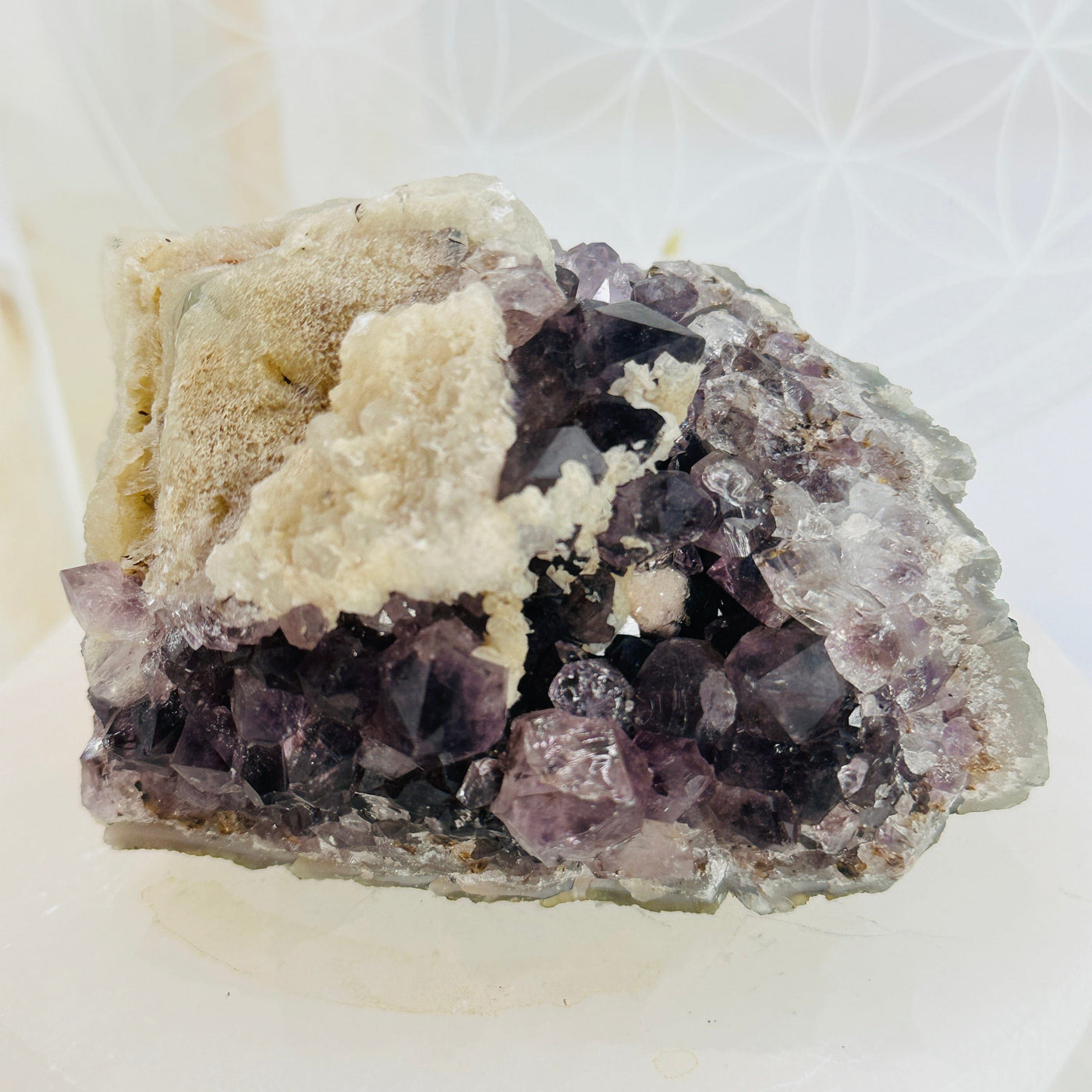  Raw Amethyst Cluster with Calcite - deep purple amethyst close up for detail