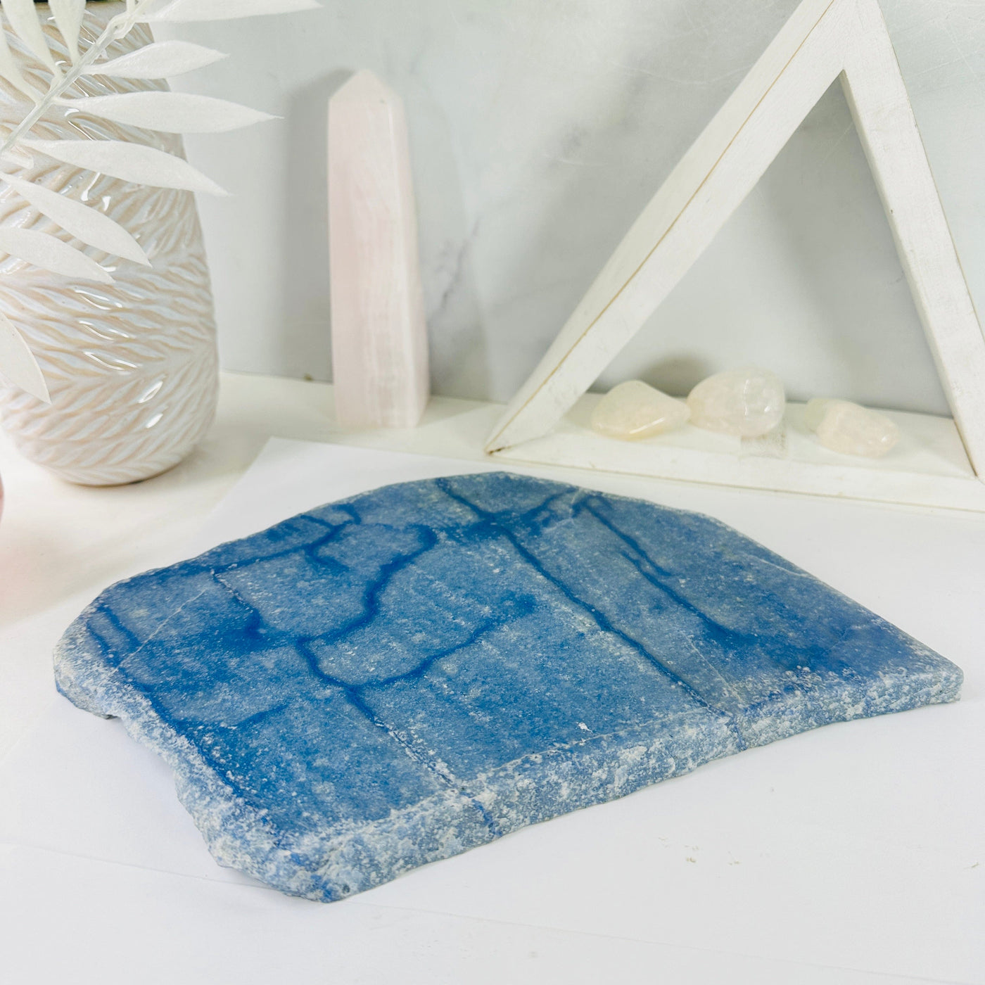 Blue Quartz Platter - Crystal Decor - OOAK - front view