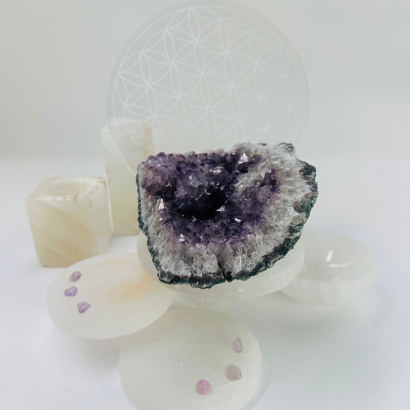 Raw Amethyst Cluster with Crystal Bloom side view