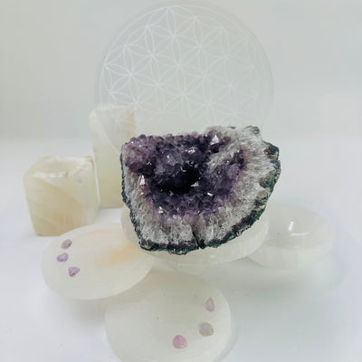 Raw Amethyst Cluster with Crystal Bloom side view