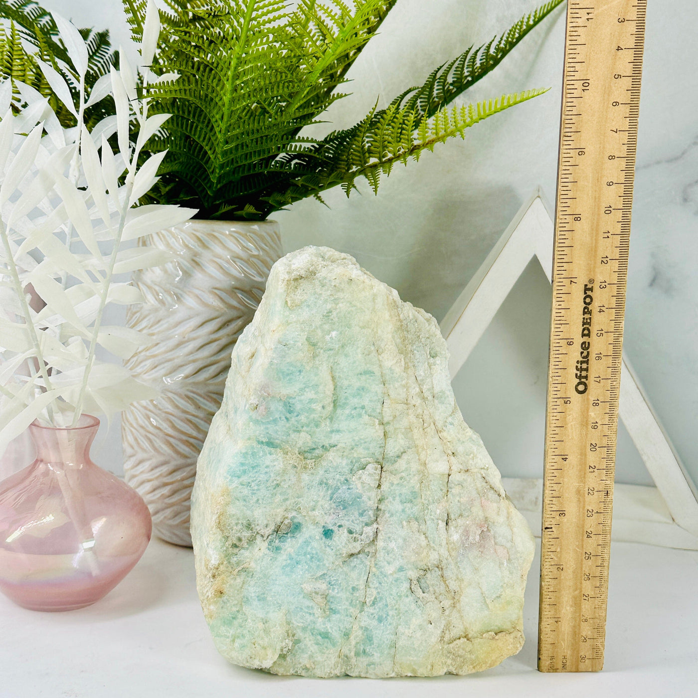 Aquamarine with Mica - large rough natural crystal with ruler for size reference