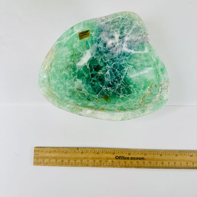 Fluorite Crystal Freeform Bowl top view with ruler for size reference