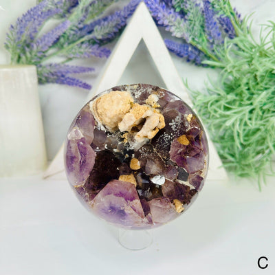 Amethyst Agate Crystal Sphere with Calcite - You Choose variant C labeled
