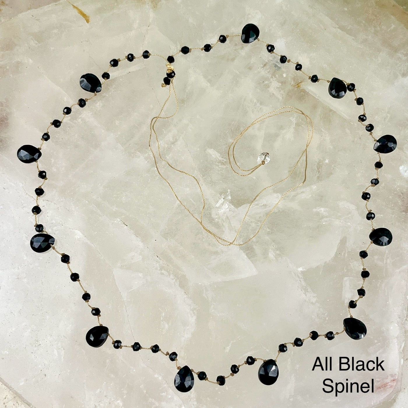 Gemstone Knotted Necklace - Adjustable - 16" - 30" all black spinel necklace labeled