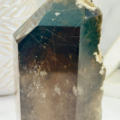 Rutilated Smokey Quartz - Large Crystal Point - OOAK closeup for detail of rutile