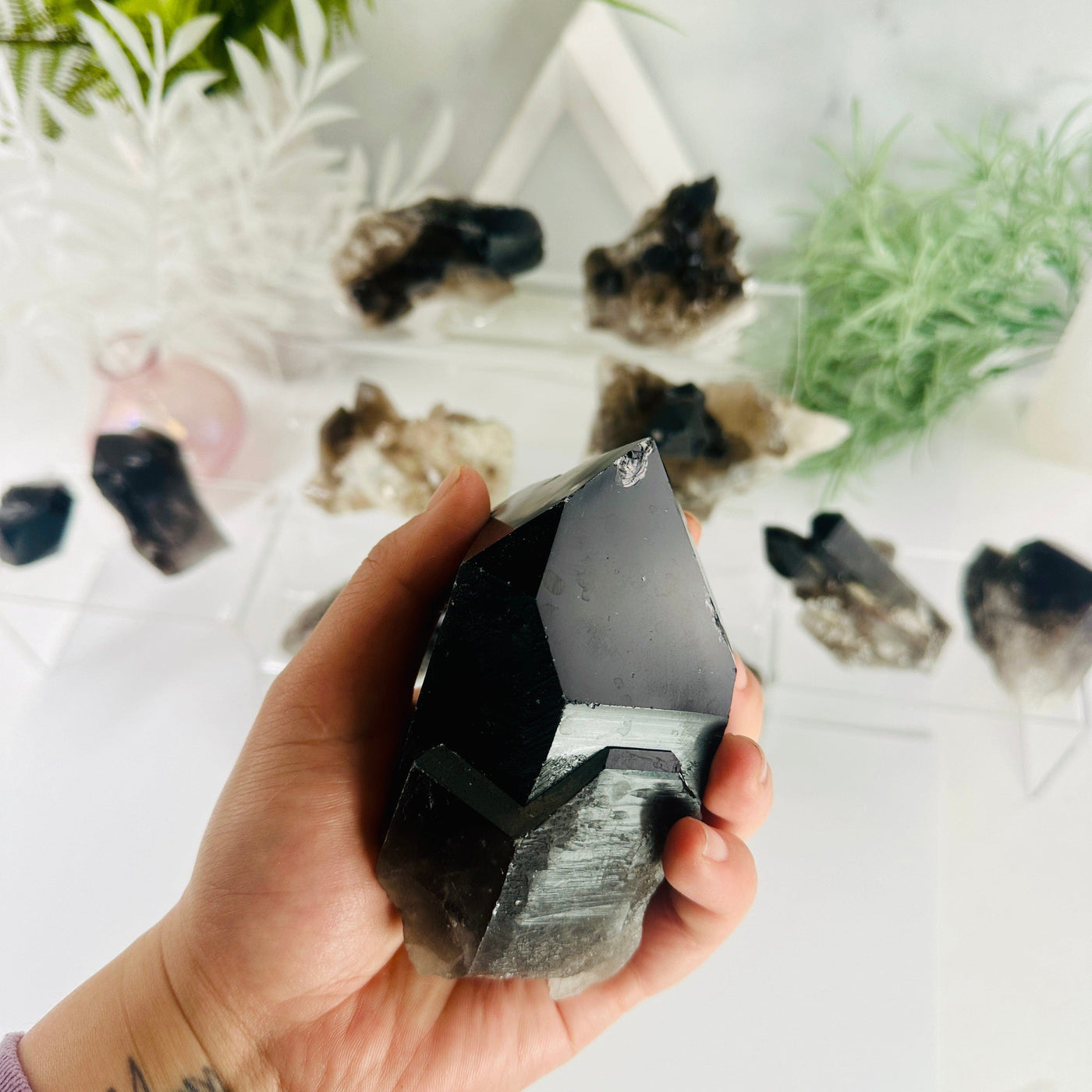 Smoky Quartz Cluster - Natural Raw Crystals - YOU CHOOSE variant 12 in hand for size reference with other variants in background