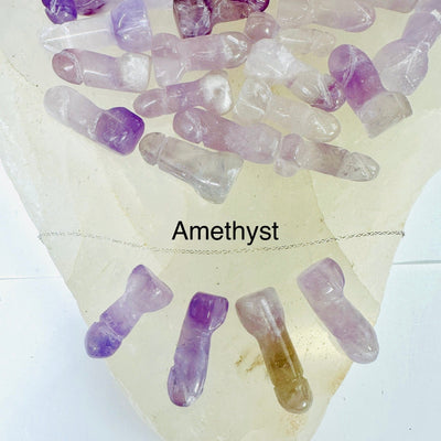 Mini Gemstone Penis - Carved Penis - amethyst crystal penises with silver chain labeled