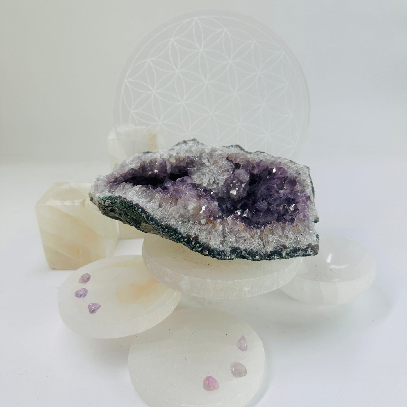 Raw Amethyst Cluster with Crystal Bloom - front view