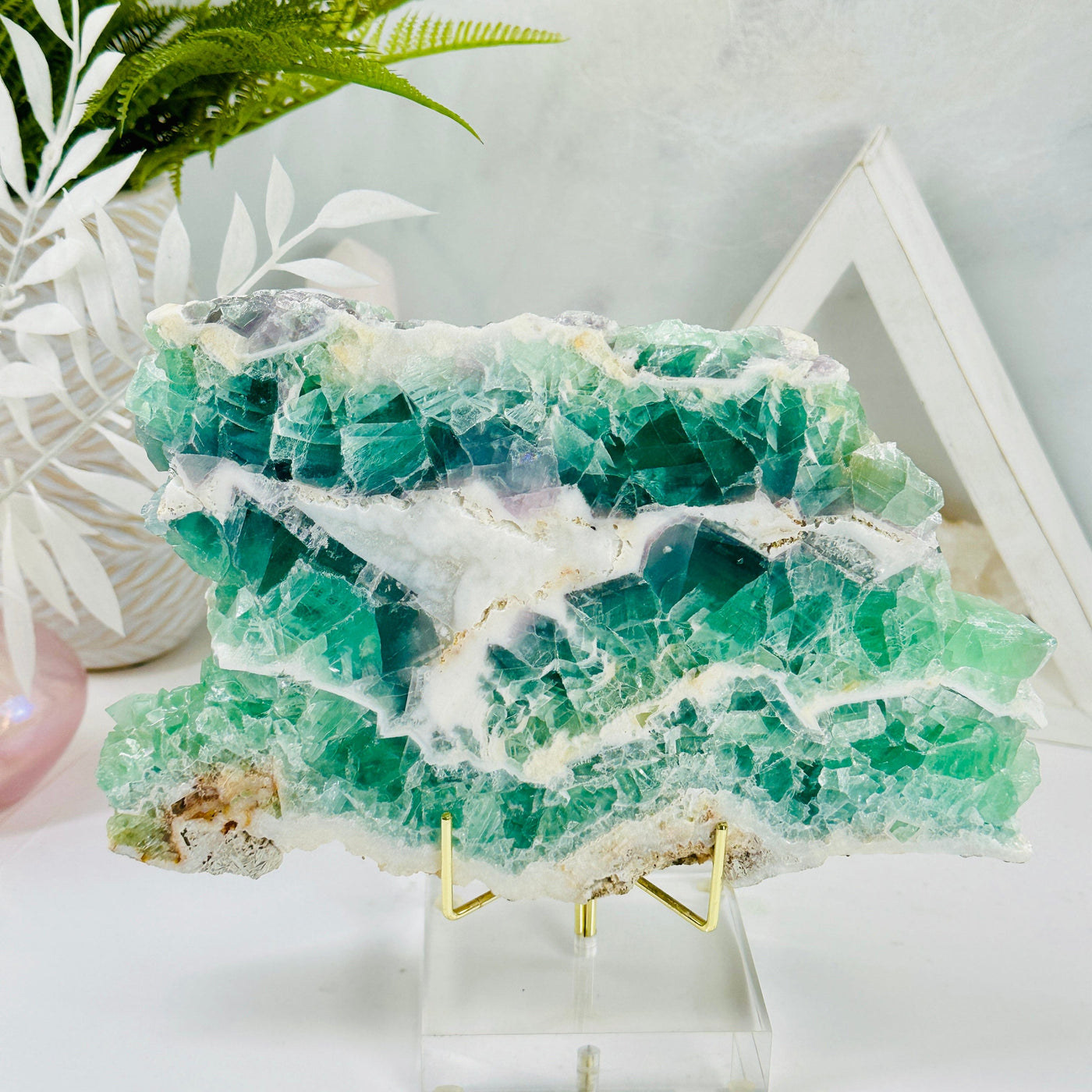 Fluorite Crystal Slab - Platter - OOAK - front view with stand