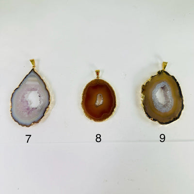 Agate Slice - Gold Electroplated Pendant with Gold Bail - You Choose pendants 7 8 9 labeled