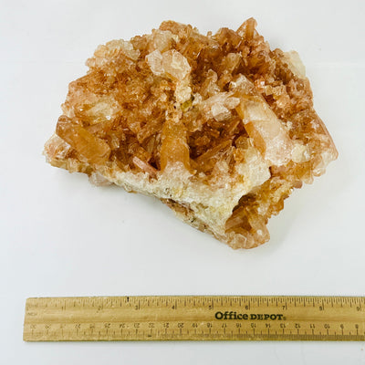 Tangerine Quartz Cluster - High Quality Crystal Cluster top view with ruler for size reference