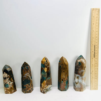 Apatite on Lions Eye Jasper - Polished Points - You Choose all variants with ruler for size reference