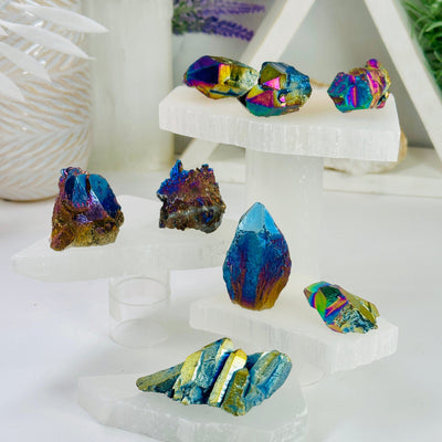 Rainbow Titanium Coated Amethyst Crystal Cluster - You Choose all variants on stacked shelves