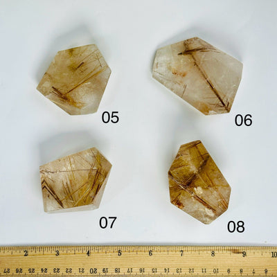 Rutilated Quartz - Polished Freeform Crystal - YOU CHOOSE variants 05, 06, 07, 08 labeled with ruler for size reference