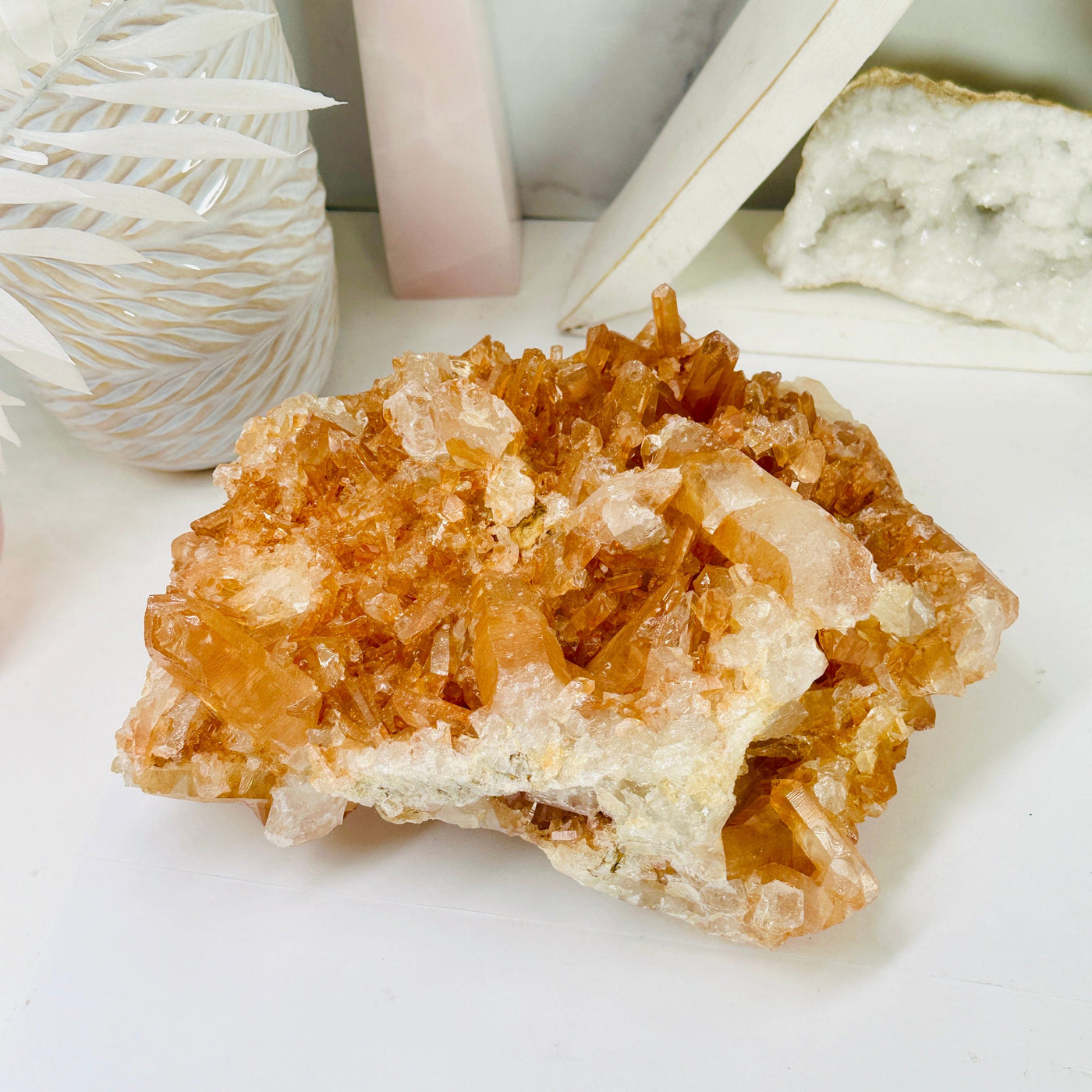 Tangerine Quartz Cluster - High Quality Crystal Cluster front view