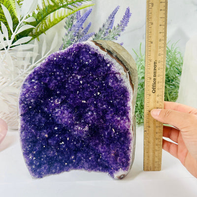 Amethyst Cluster - Crystal Cut Base - You Choose variant A front view with ruler for size reference
