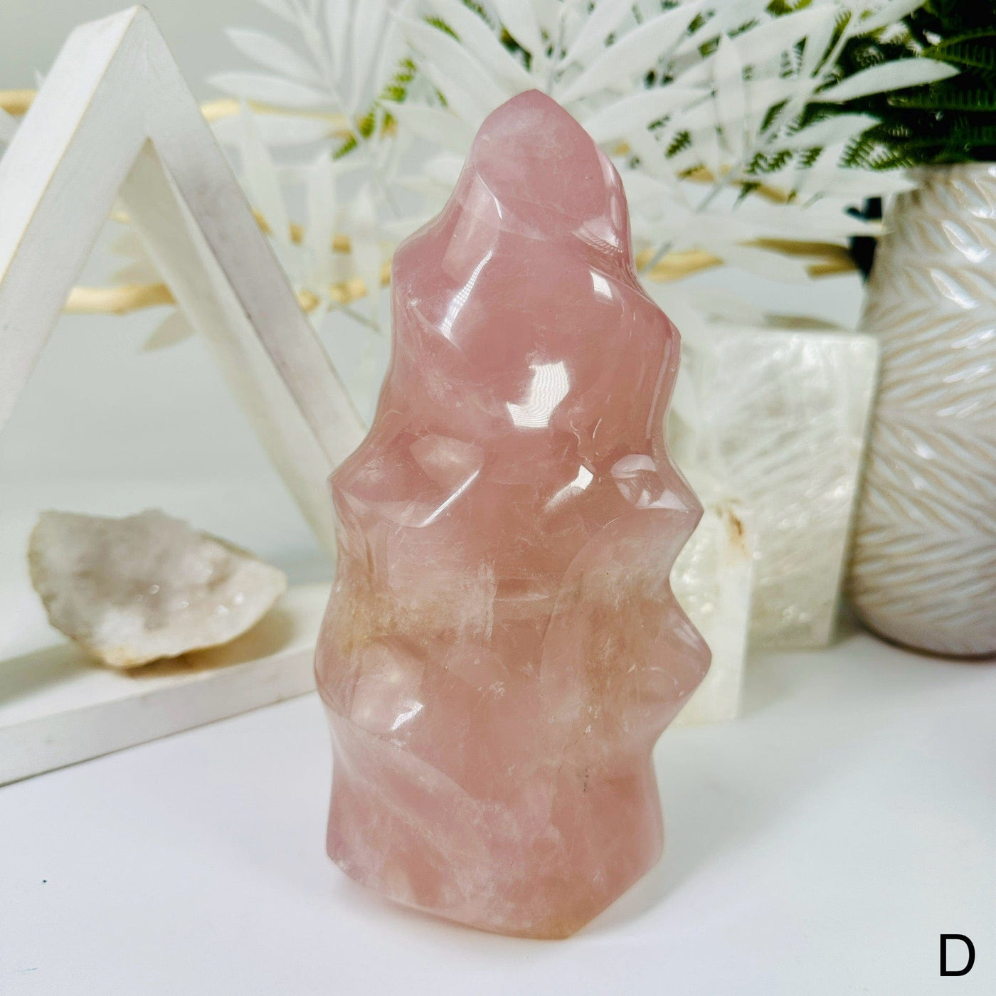 Rose Quartz Flame Tower - Carved Crystal - You Choose variant D labeled