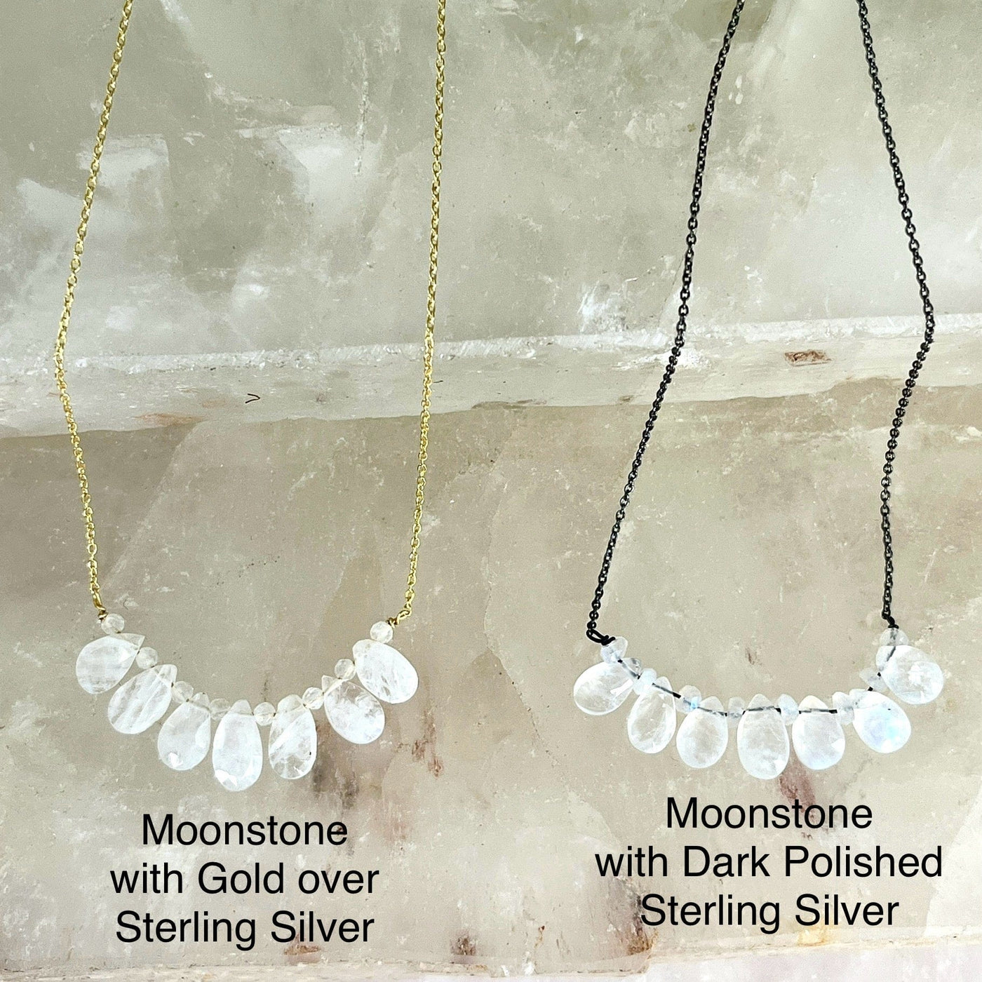 Sandra Necklace - Crystal Briolette Necklace - moonstone variants labeled