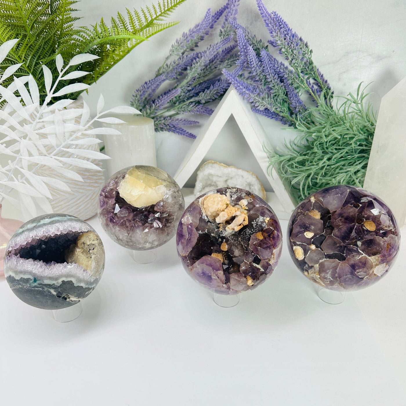 Amethyst Agate Crystal Sphere with Calcite - You Choose all variants