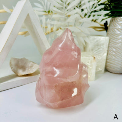 Rose Quartz Flame Tower - Carved Crystal - You Choose variant A labeled
