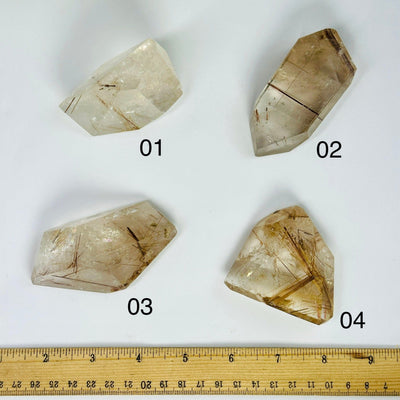 Rutilated Quartz - Polished Freeform Crystal - YOU CHOOSE variants 01, 02, 03, 04 labeled with ruler for size reference