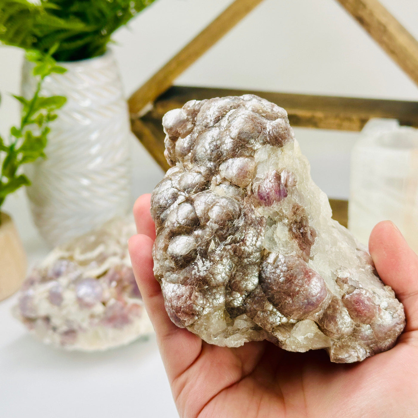  Lepidolite - Rare Botryoidal Lepidolite - Rough Stone - You Choose variant B in hand for size reference with other variant in background