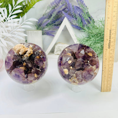 Amethyst Agate Crystal Sphere with Calcite - You Choose variants C D with ruler for size reference