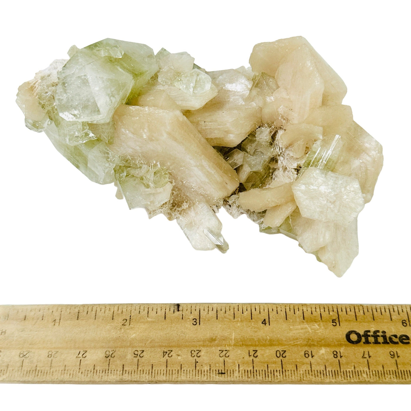  Apophyllite with Peach Stilbite and Scolecite - Rare Find with ruler for size reference