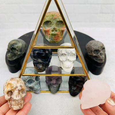 multiple Crystal Skulls displayed to show the differences in the crystal types 
