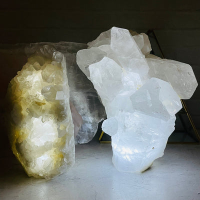 Crystal Cluster Quartz Lamp displayed as home decor