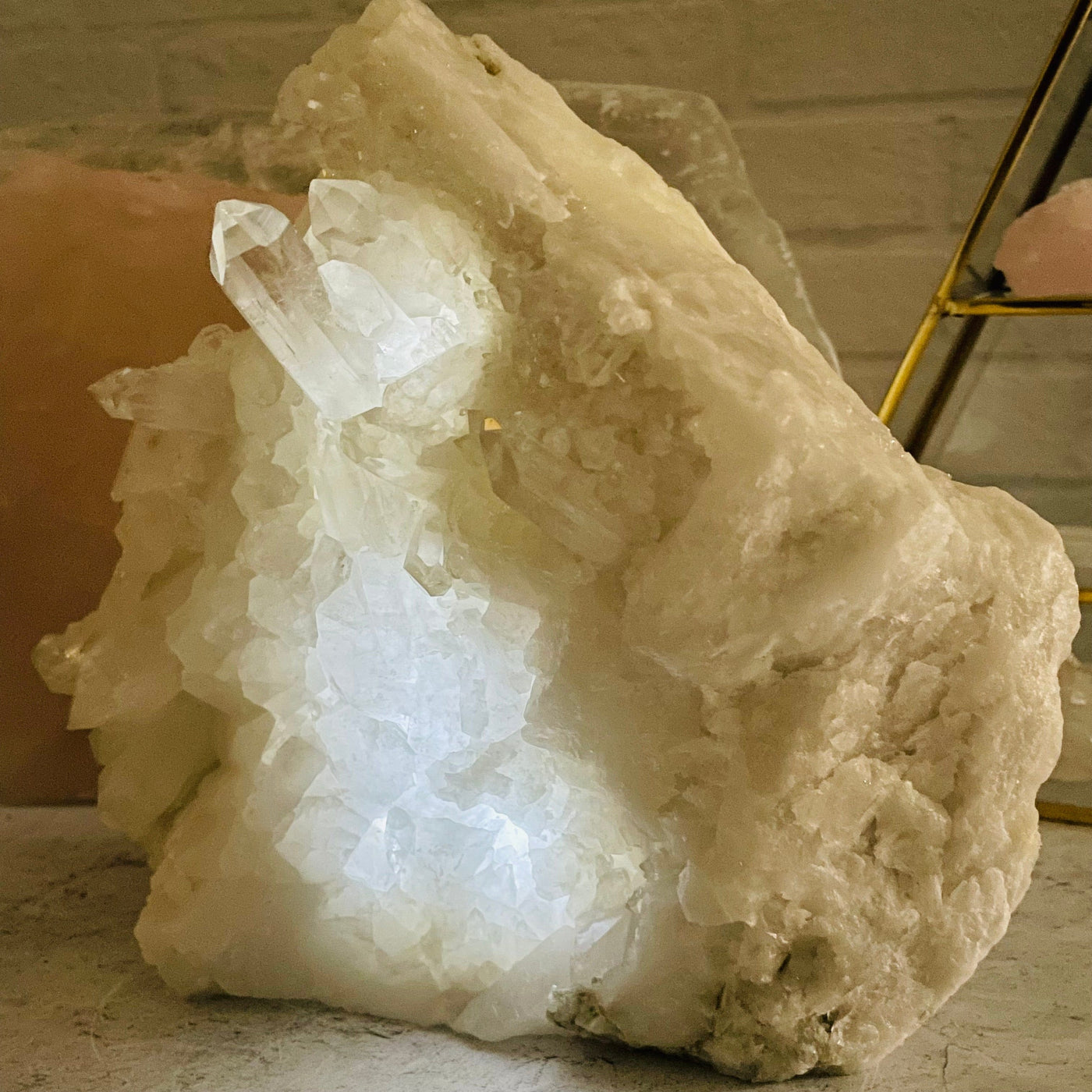Crystal Cluster Quartz Lamp displayed as home decor