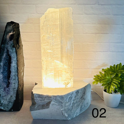 Selenite Lamp with Gray Onyx base - Crystal Decor - You Choose - option 02