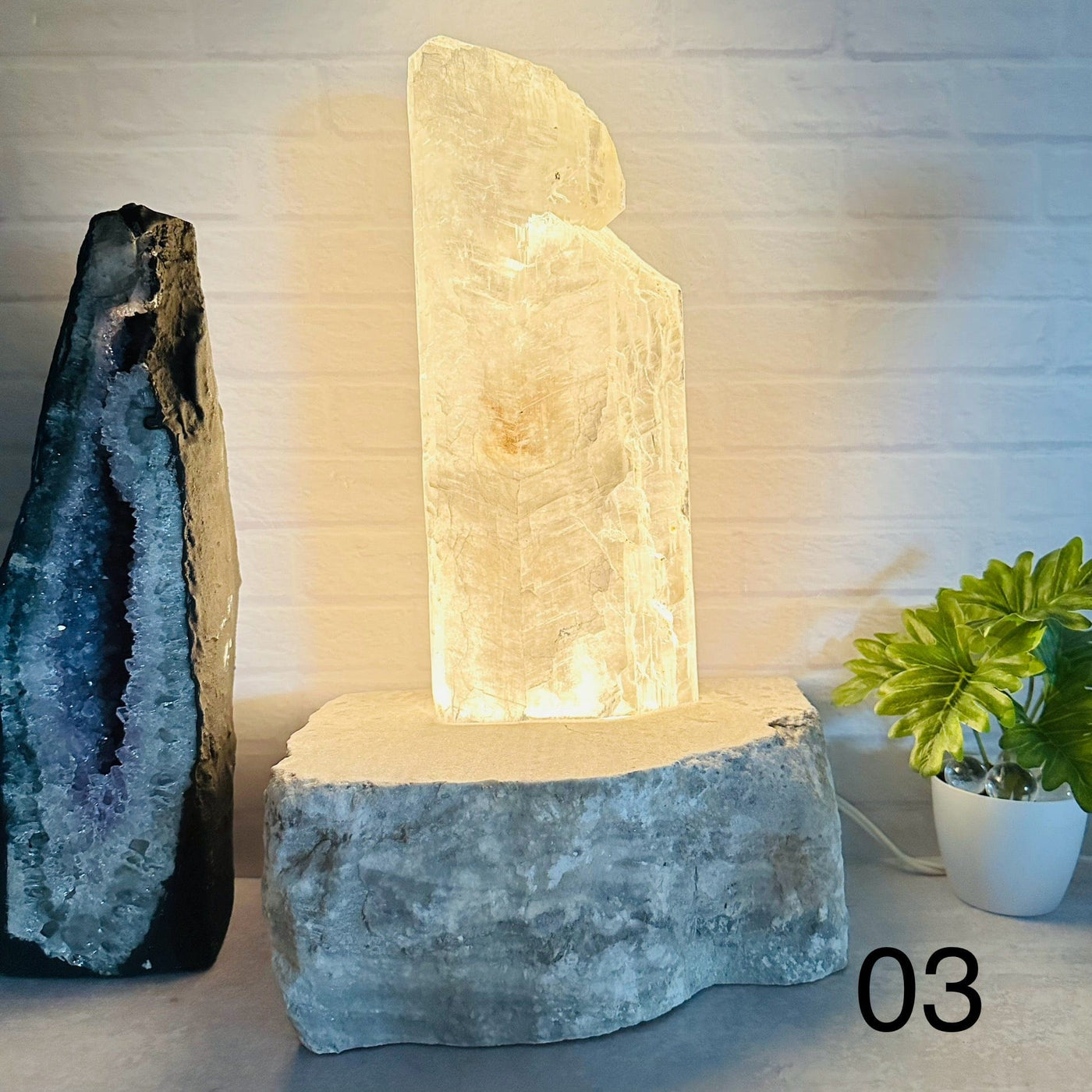 Selenite Lamp with Gray Onyx base - Crystal Decor - You Choose - option 03