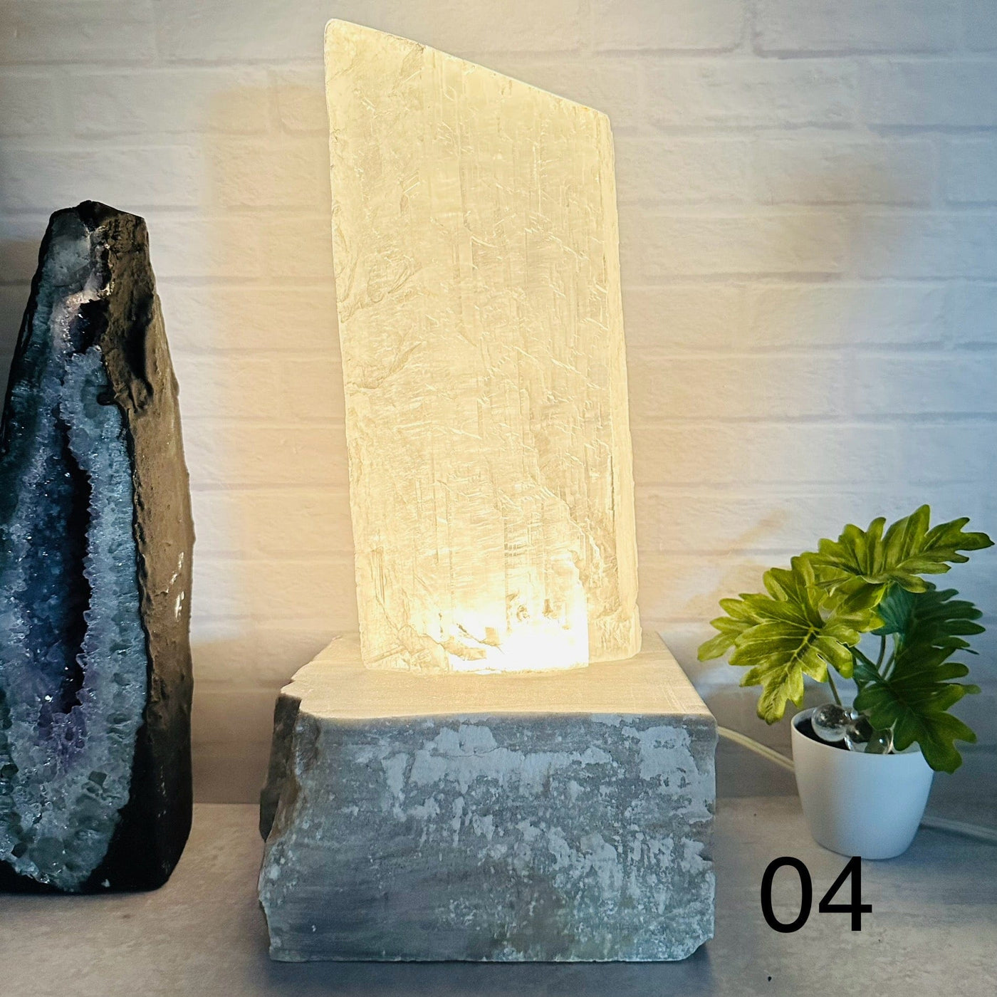 Selenite Lamp with Gray Onyx base - Crystal Decor - You Choose - option 04