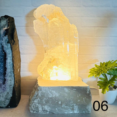 Selenite Lamp with Gray Onyx base - Crystal Decor - You Choose - option 06