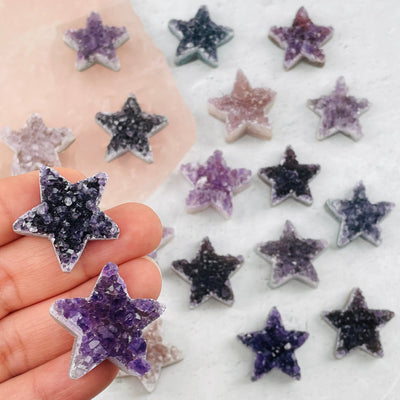 Amethyst Druzy Stars in hand for size reference 