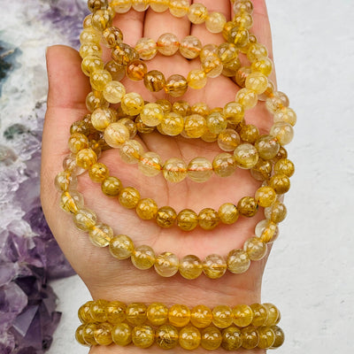 Gold Rutilated Round Bead Bracelets - High Quality -
