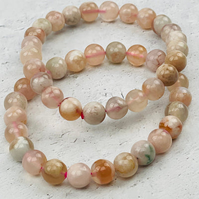 close up of the flower agate bracelets 