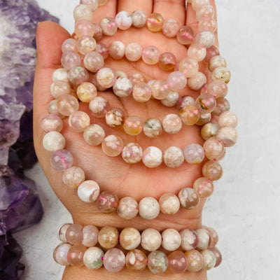 Flower Agate Round Bead Bracelets - High Quality -