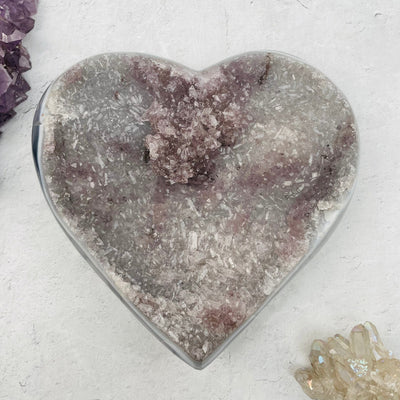 Large Amethyst Heart with Druzy displayed as home decor 