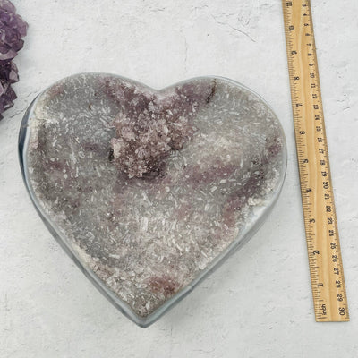 heart next to a ruler for size reference 