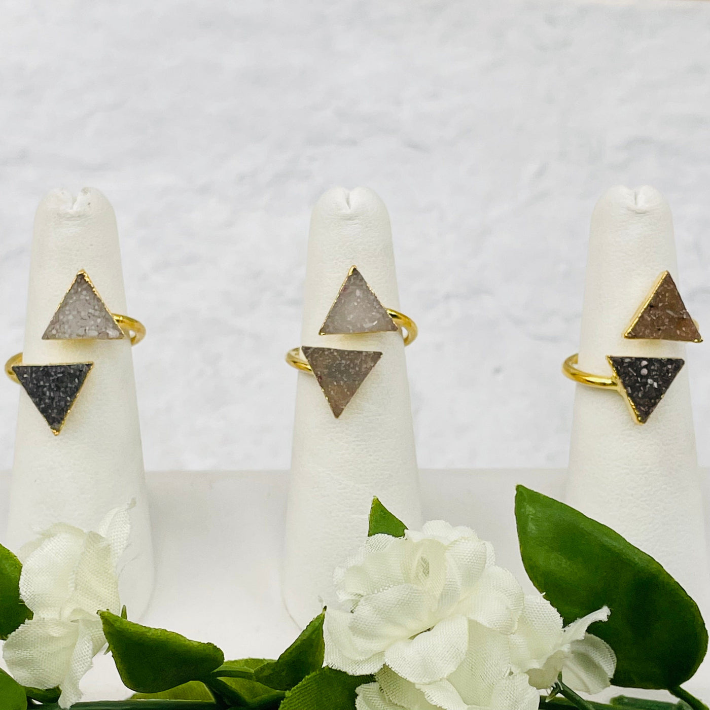 Double Triangle Druzy with Electroplated 24k Gold Edges