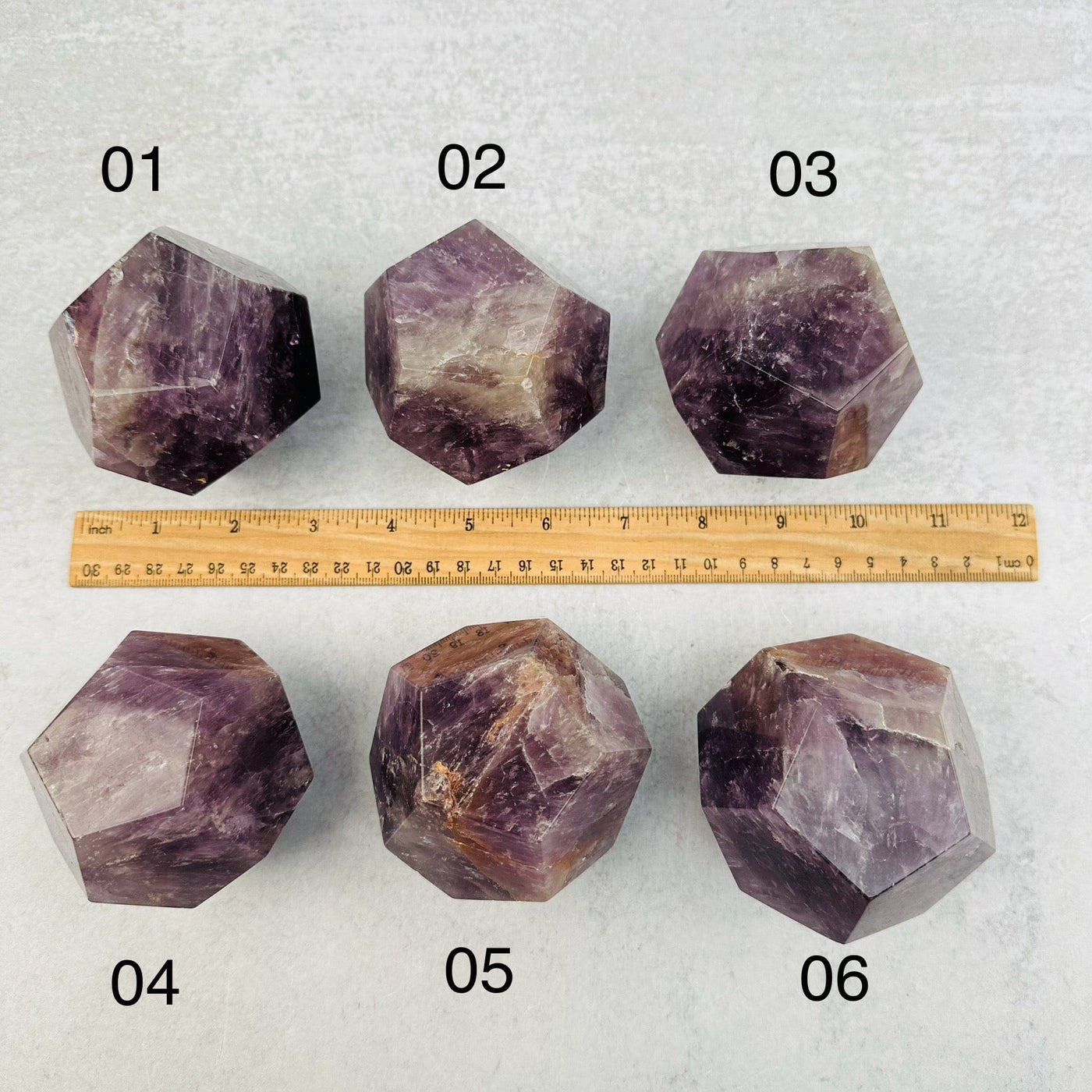 Amethyst Crystal Dodecahedron - Geometric Shape - YOU CHOOSE next to a ruler for size reference 