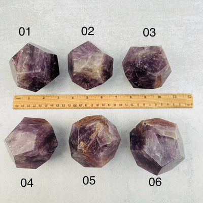 Amethyst Crystal Dodecahedron - Geometric Shape - YOU CHOOSE next to a ruler for size reference 