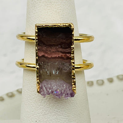 close up of the amethyst slice on this ring