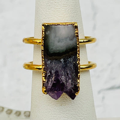 close up of the amethyst slice on this ring 