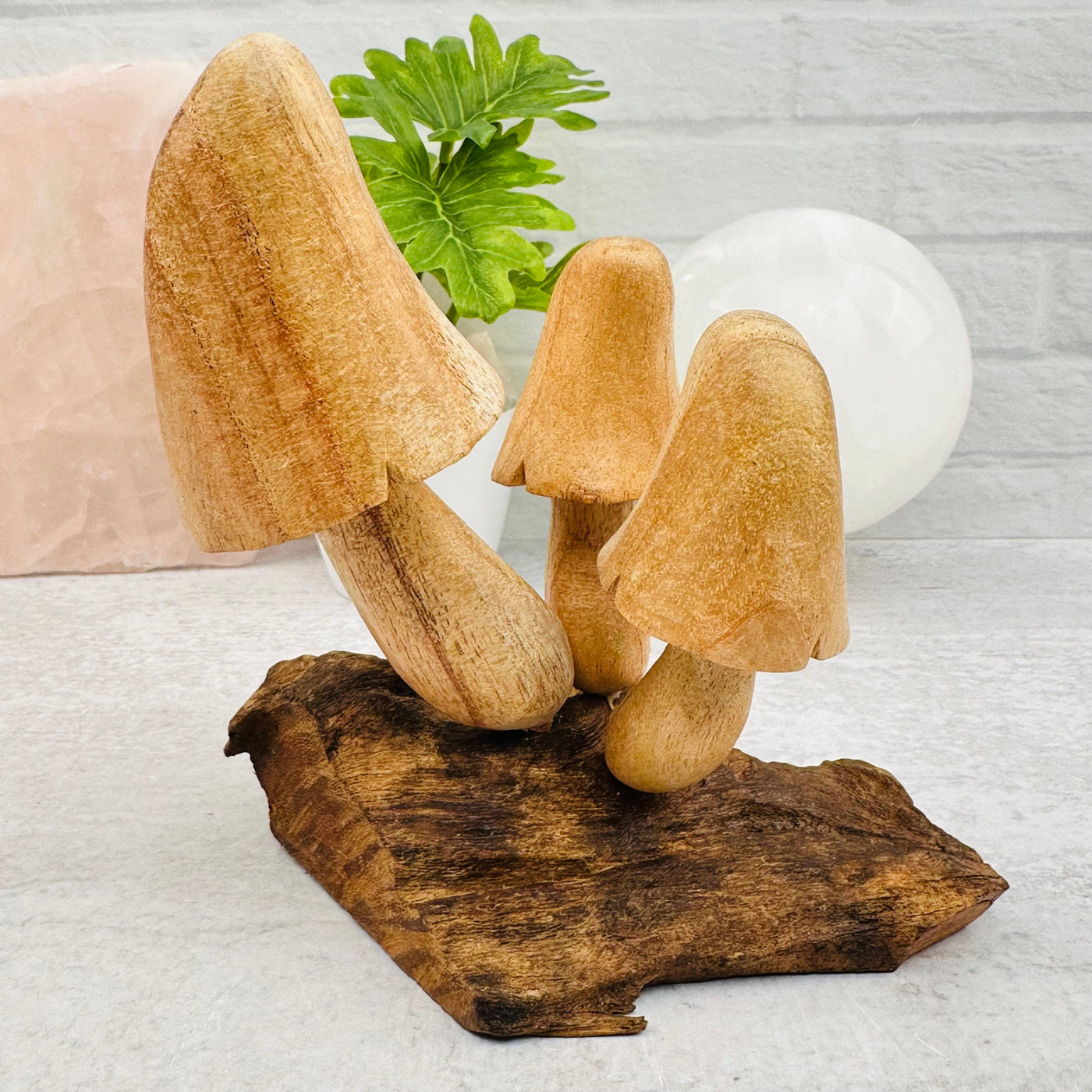large wooden mushroom displayed as home decor 