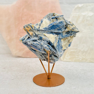 Metal Crystal Stand displayed with a kyanite cluster 