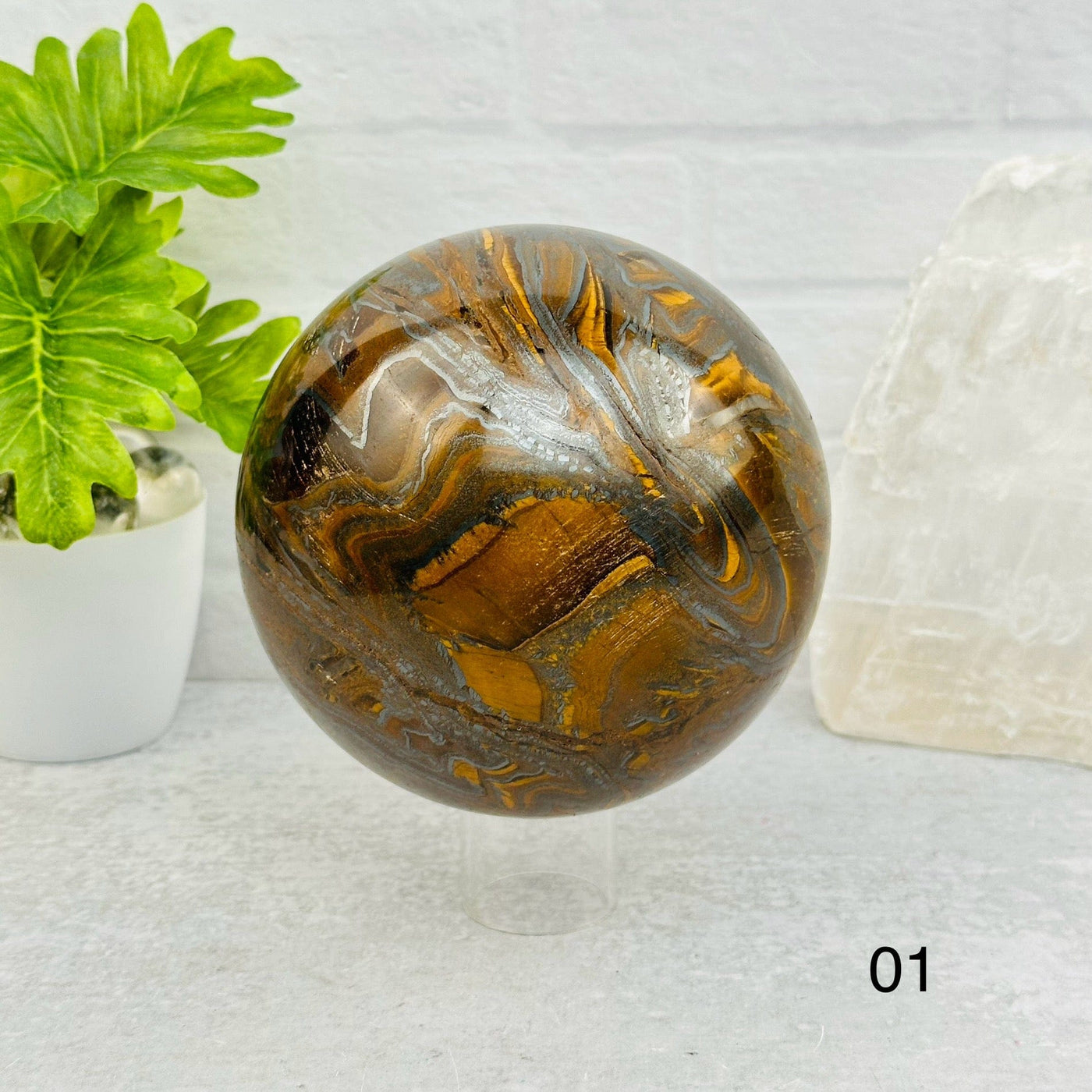 Tigers Eye with Hematite Polished Spheres - You Choose - option 01 displayed s home decor 